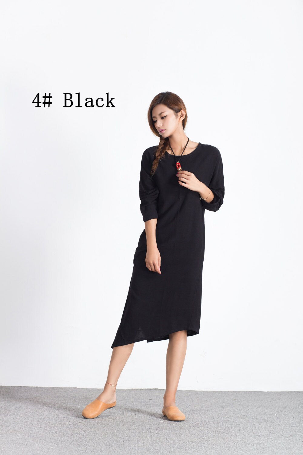 Linen Dresses With Pockets Women Long Sleeve Midi Dress Etsy