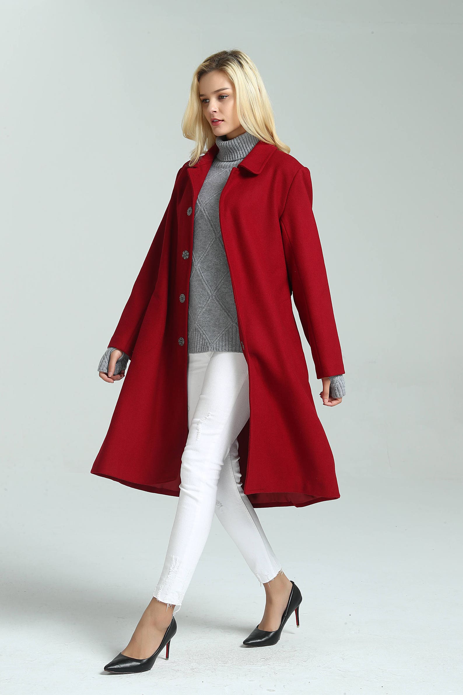 Women's Wool Coat Winter Wool Midi Coat Long Warm Overcoat Etsy