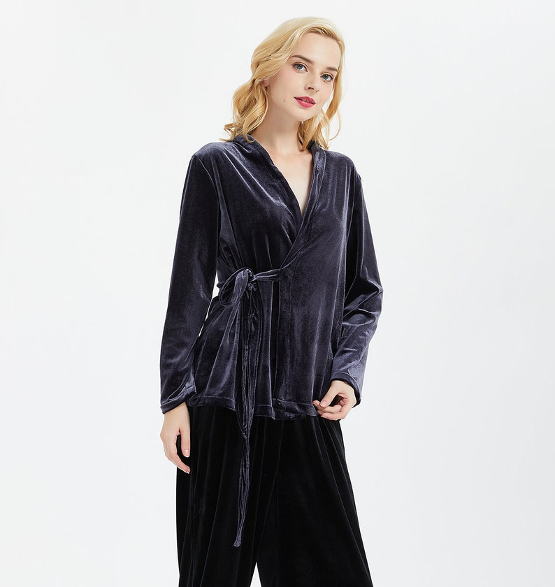 Women's velvet short robe long sleeve wrap Velvet Blouse Winter Top loose tunic plus size top women coat clothing R15 image 5