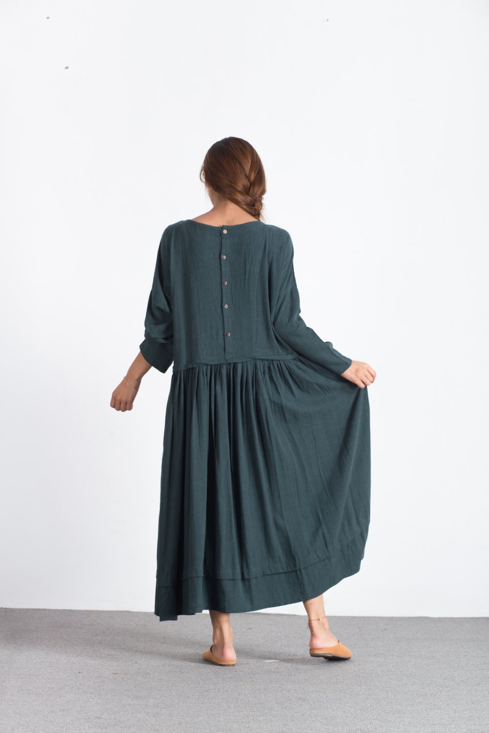 Linen Dresses for Women Long Sleeve Pleated Maxi Dress Linen | Etsy