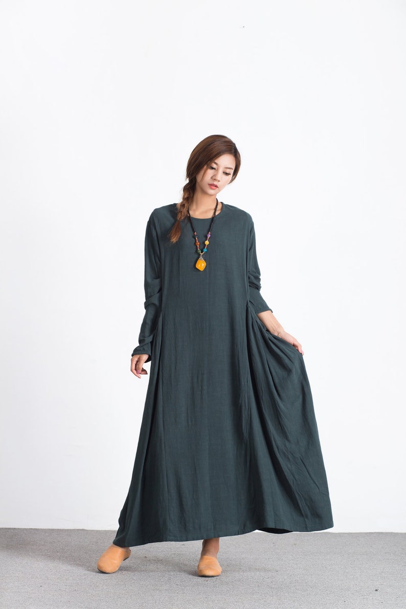 Linen dresses with pockets women long sleeve maxi dress Autumn Etsy