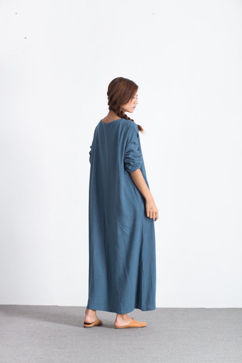 Women Linen Dress Long Sleeve Maxi Dresses Loose Kaftan Dress | Etsy