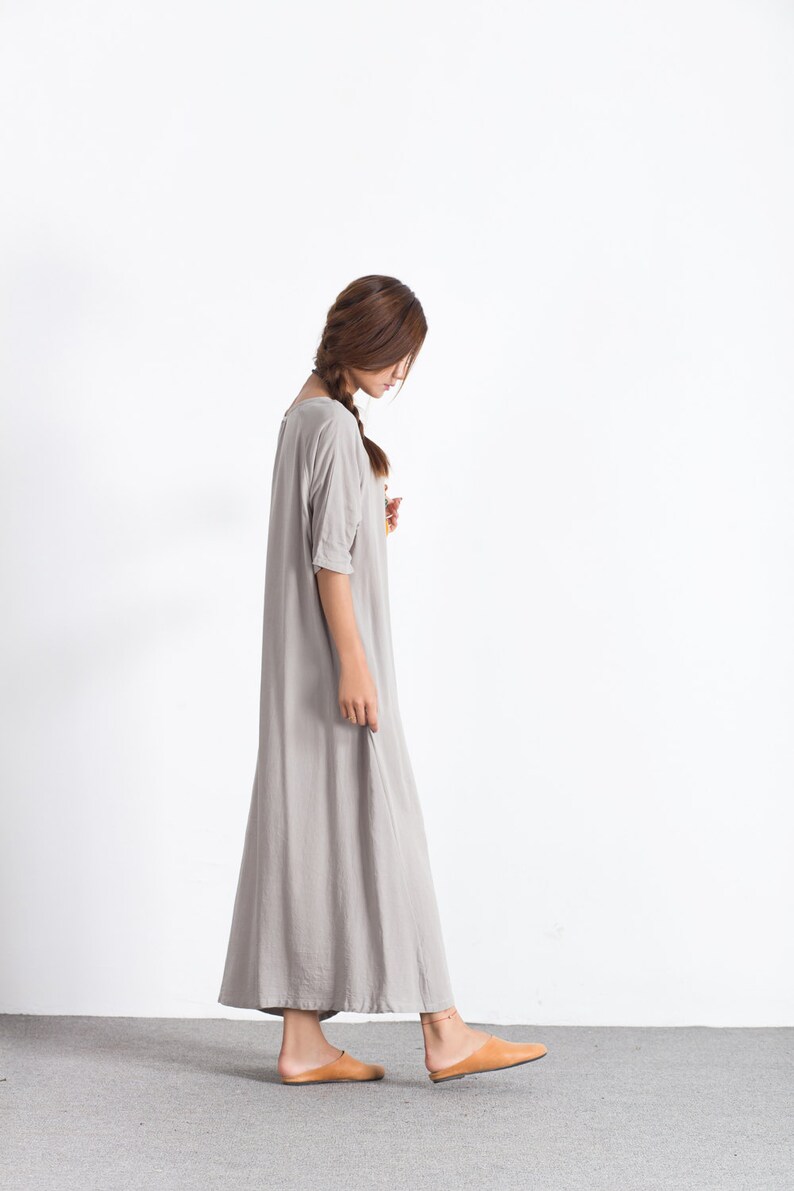 Women's linen Dress Short Sleeves Summer maxi Dresses Loose linen cotton dress plus size clothing caftan linen kaftan large size dress A55 image 4