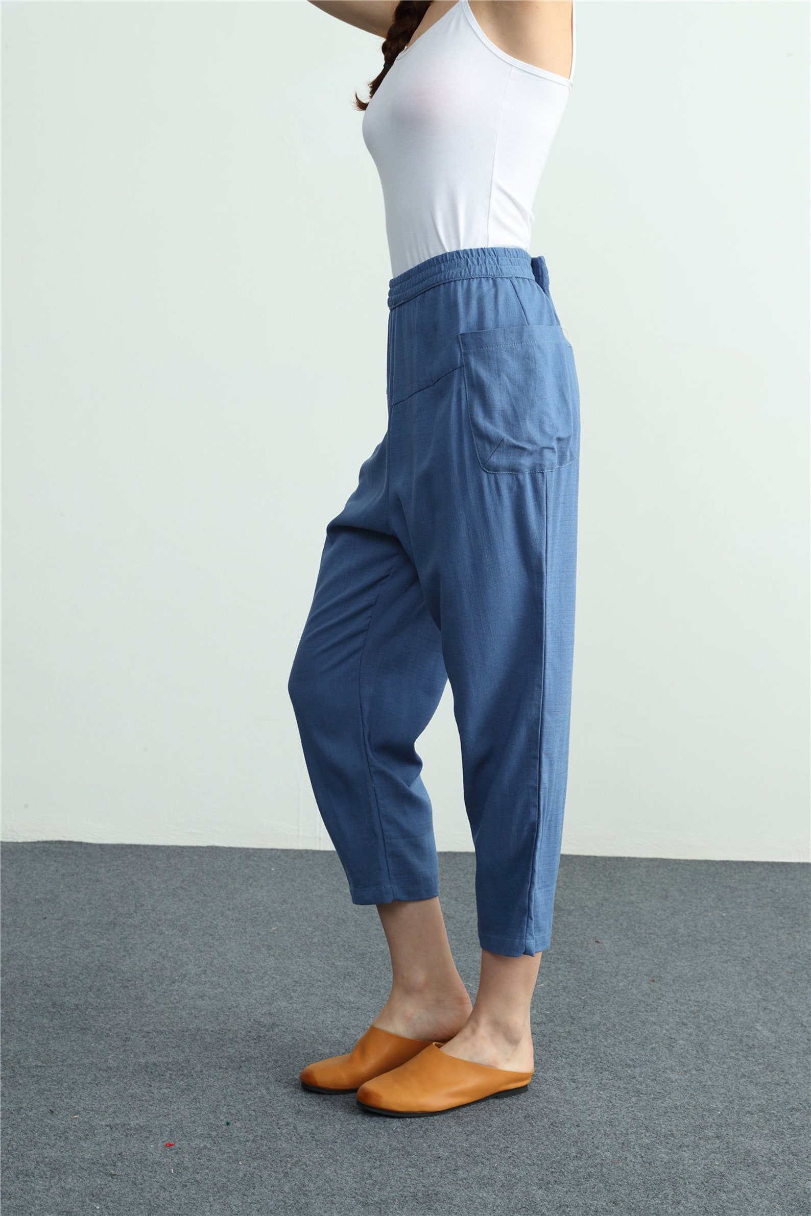 Women's Loose Cotton Linen Pants High Waist Trouserswide Etsy