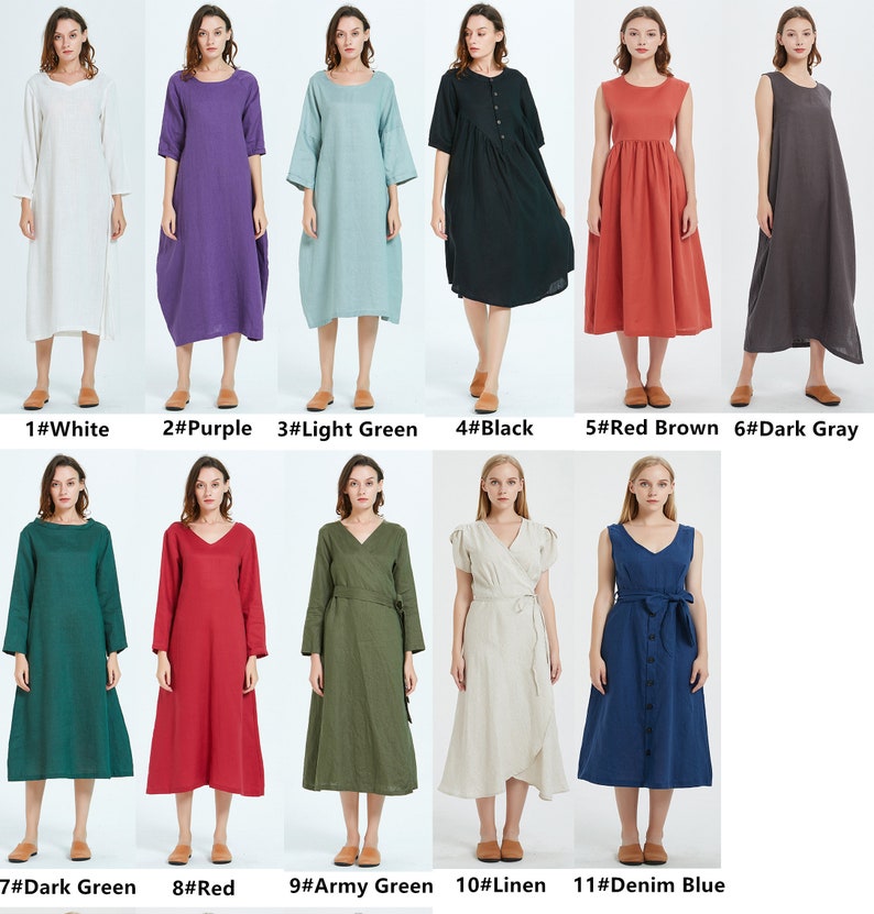 100/% linen women dress wrap long sleeve V neck midi dress Linen tunic Washed soft linen Loose casual summer dress robe women R17