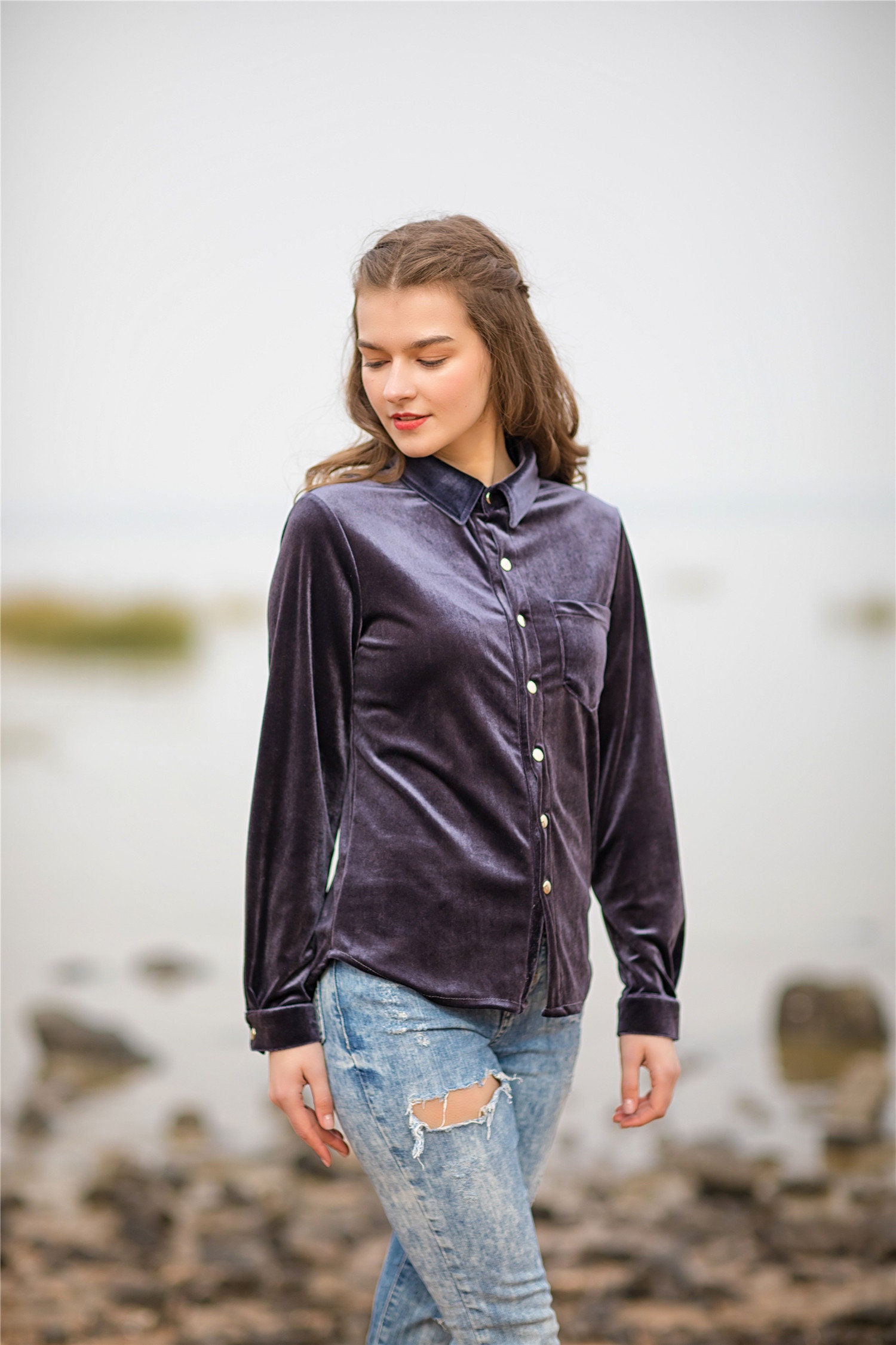 velvet tops long sleeve