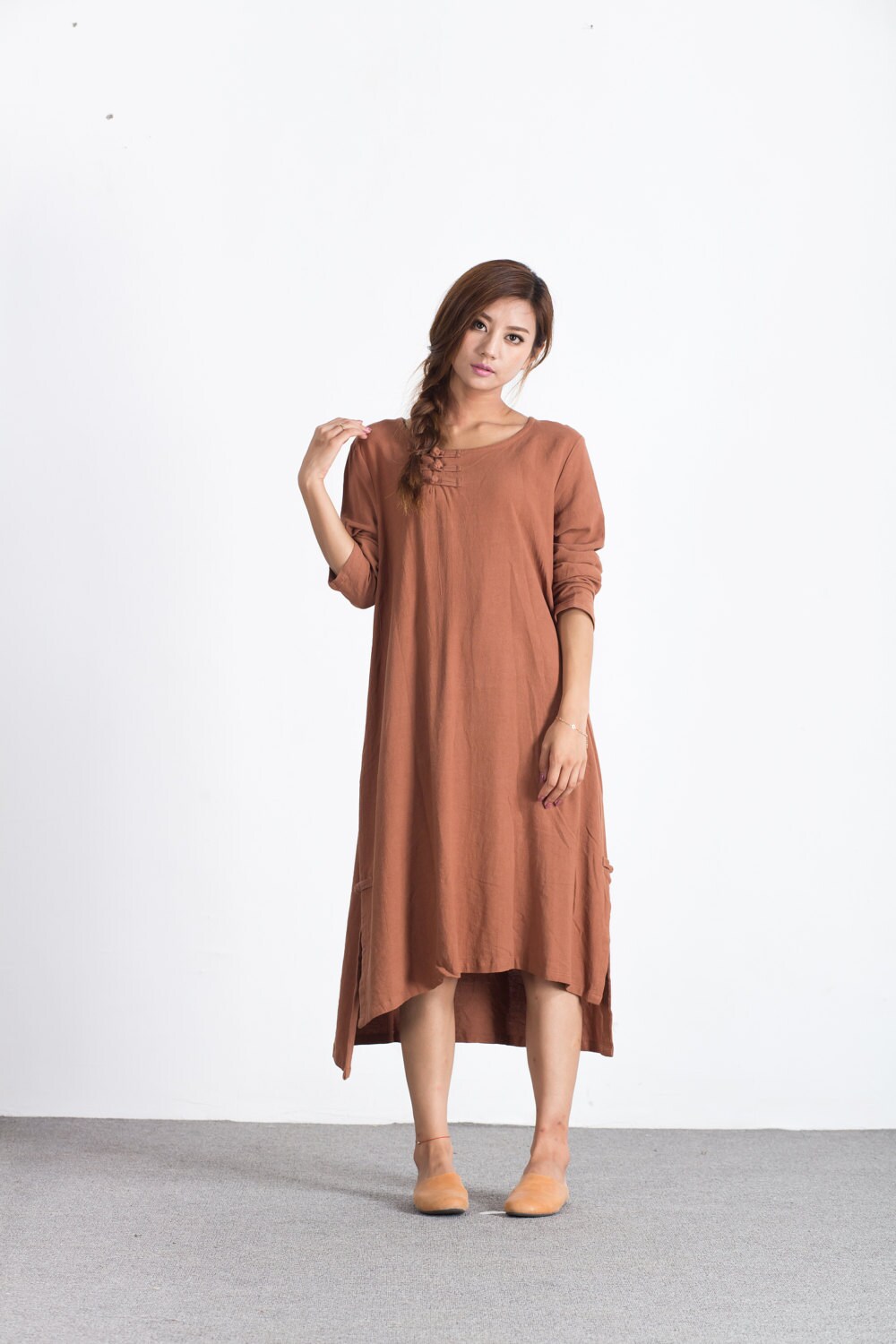 Women Linen Dresses Long Sleeve Midi Dress Oversize Cotton | Etsy