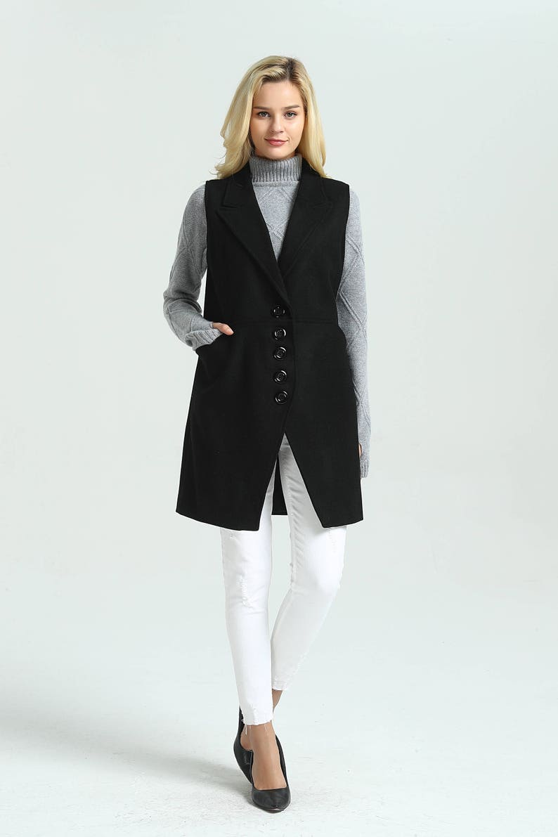 Women's Wool Jacket Coat short sleeveless buttoned coat wool vest loose casual winter lapel wool coat plus size coat M16 image 1