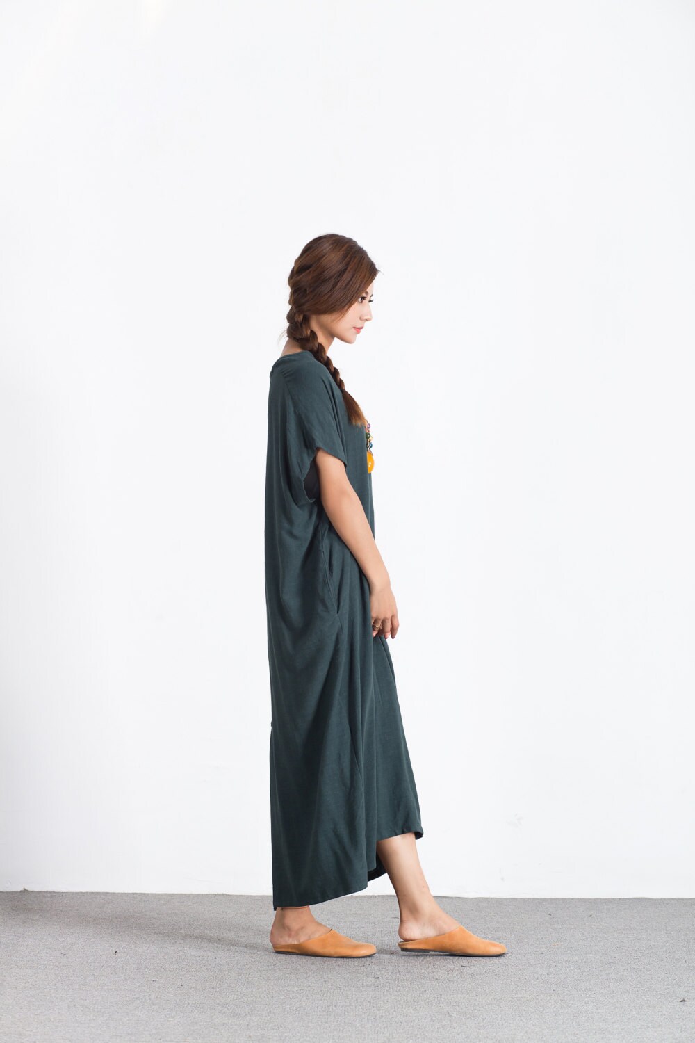Women's Linen Short Sleeves Summer Maxi Dress Loose Linen - Etsy