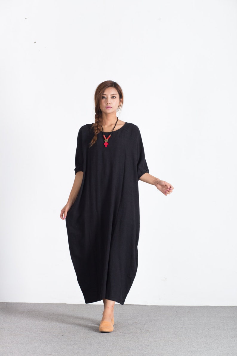 Black Short Sleeves Summer maxi Dresses Women's linen Etsy