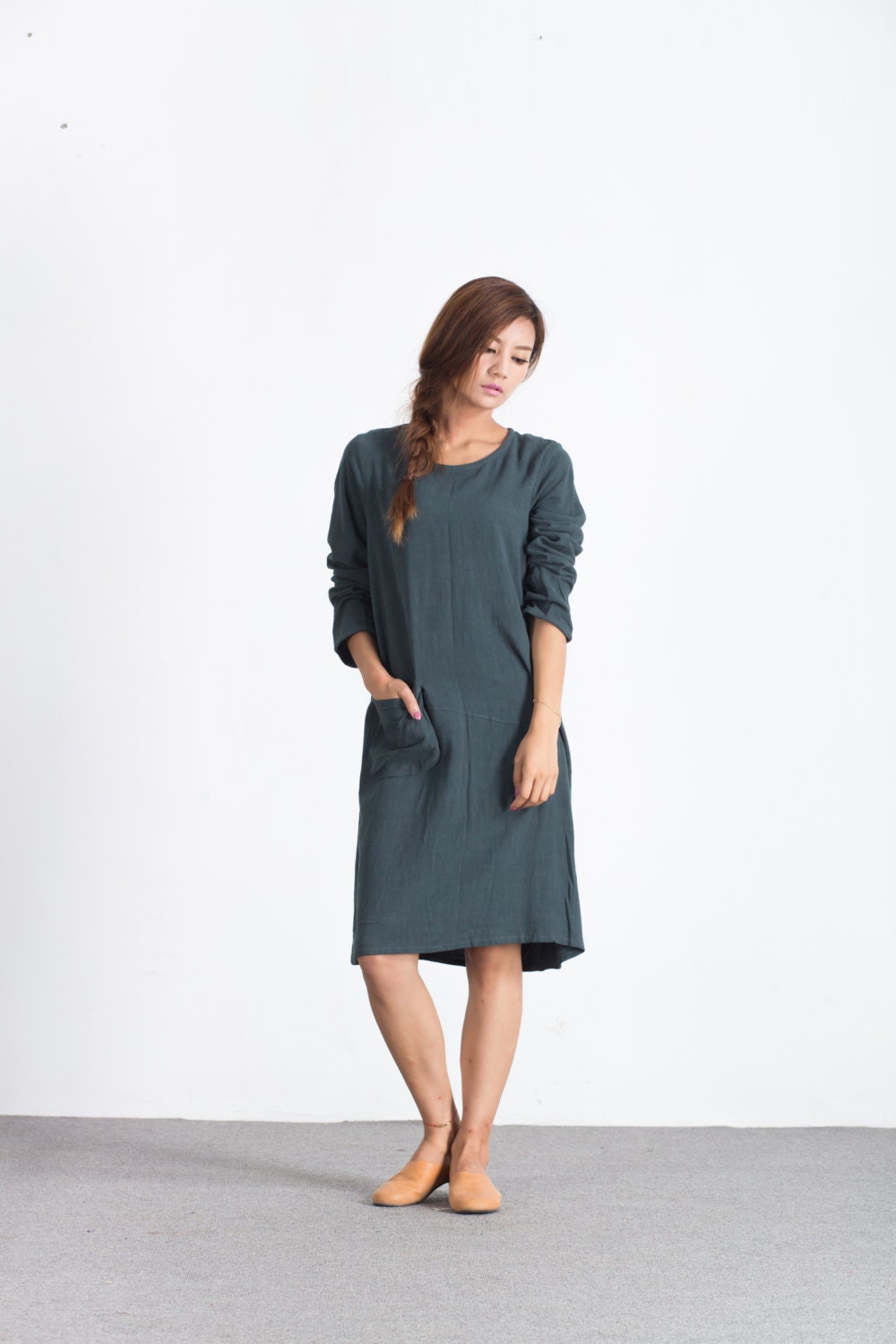 Linen Dresses for Women Long Sleeve Knee Length Dress Short | Etsy