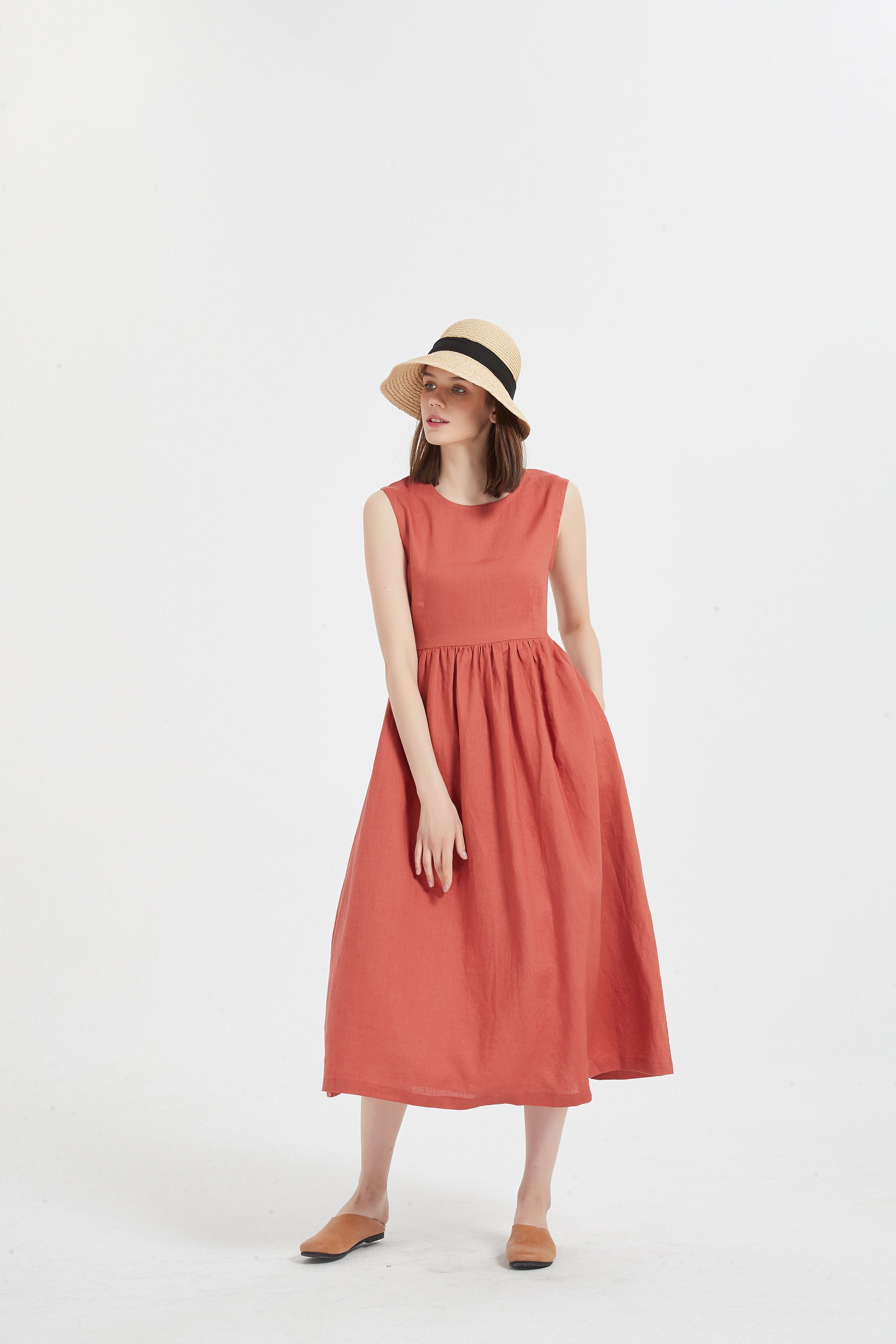 Women Pure Linen sleeveless Maxi Dress oversized soft summer Etsy