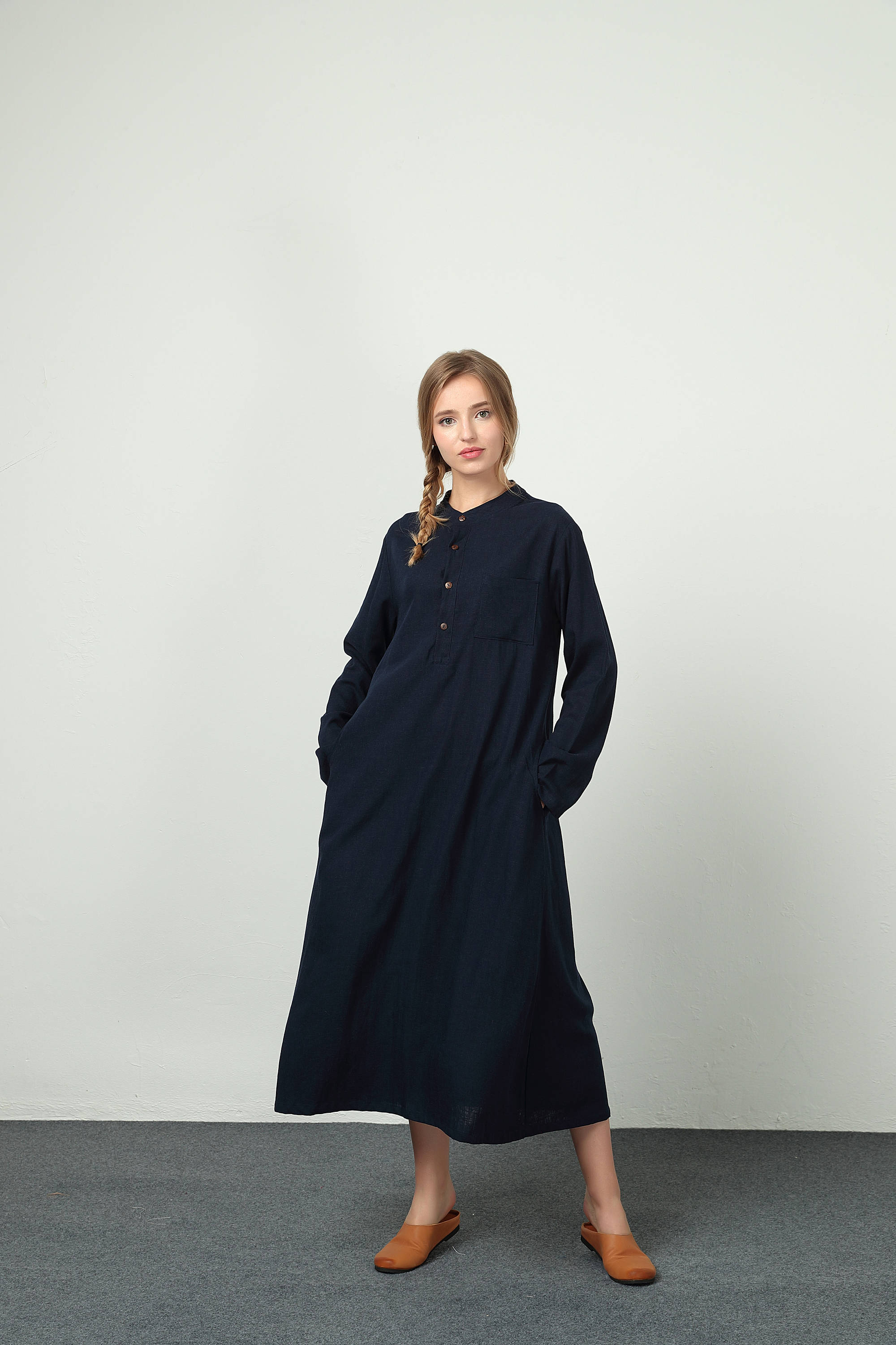 Elegant Cotton Linen Maxi Dress