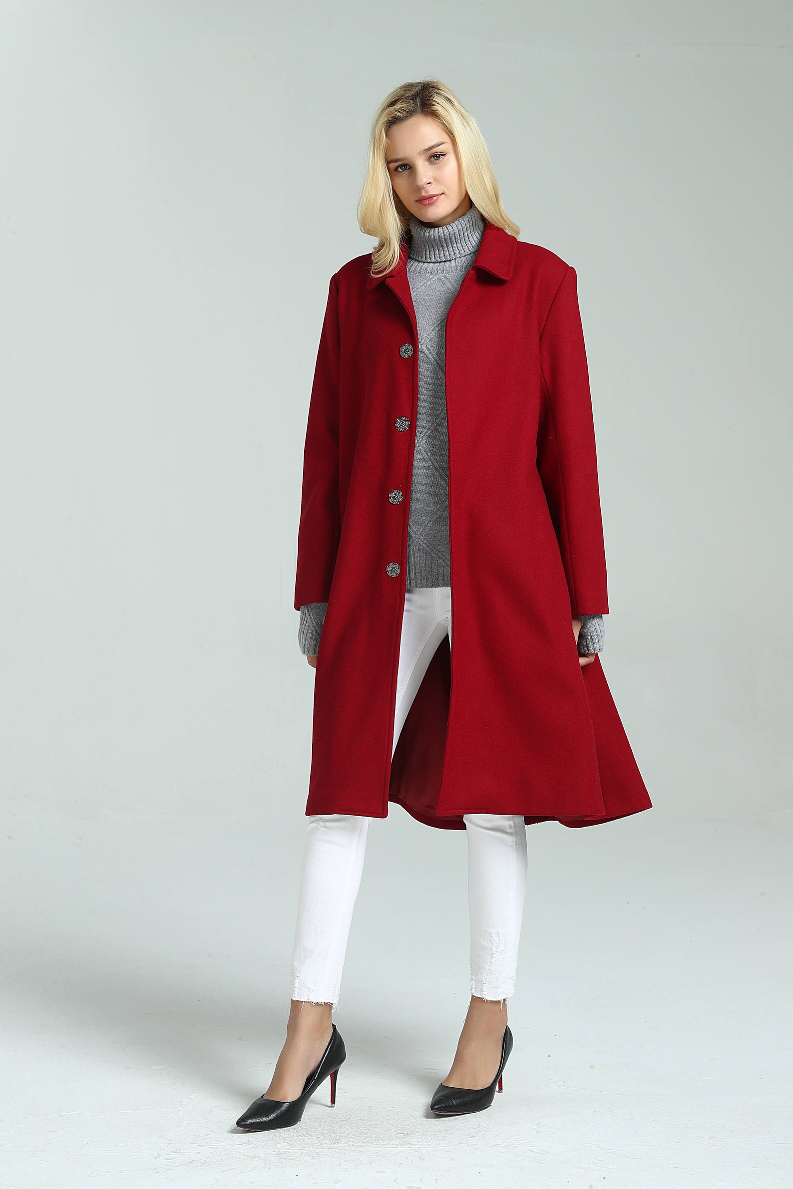 Women's Wool Coat Winter Wool Midi Coat Long Warm Overcoat Etsy