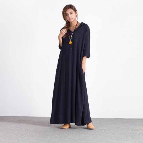 Robe en lin pour femmes Robe Maxi en lin Oversize Manches courtes Robe d'été Robe caftan en lin ample Robe grande taille Vêtements grande taille A51