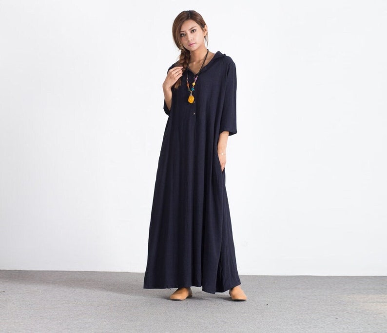 Linen Dress for Women Linen Maxi Dress Oversize Short Sleeves Summer Dress Loose Linen Kaftan Dress Plus Size Clothing Large Size Dress A51 zdjęcie 1