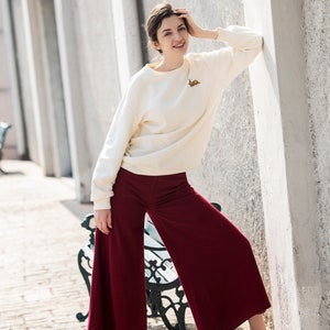 Women Wool Pants Loose High Waist Pants Wide Leg Pants Soft Casual Large Size Trousers Oversized Skirt Pants With Pockets Red Long Pants S18 image 5