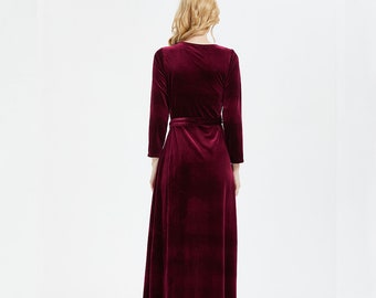 Women's Burgundy Velvet Dress Wrap Dress Long Sleeve Robe | Etsy Women's Burgundy Velvet Dress Wrap Dress Long Sleeve Robe | Etsy