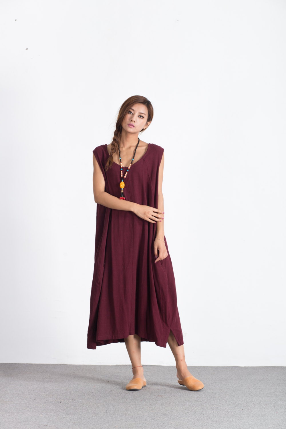 Women Linen Dress Sleeveless Cotton Midi Dress Loose Dress - Etsy
