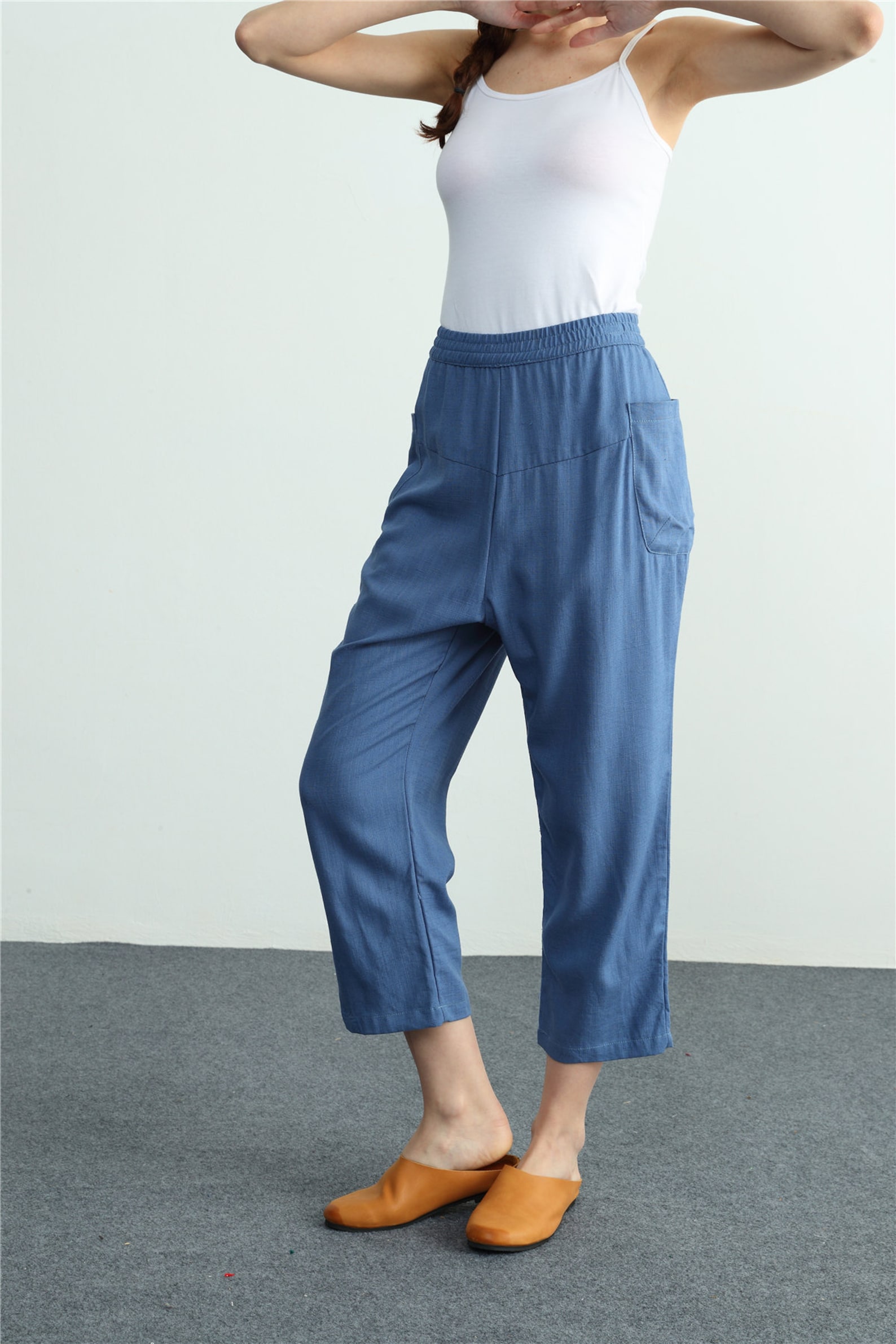 Women's Loose Cotton Linen Pants High Waist Trouserswide Etsy