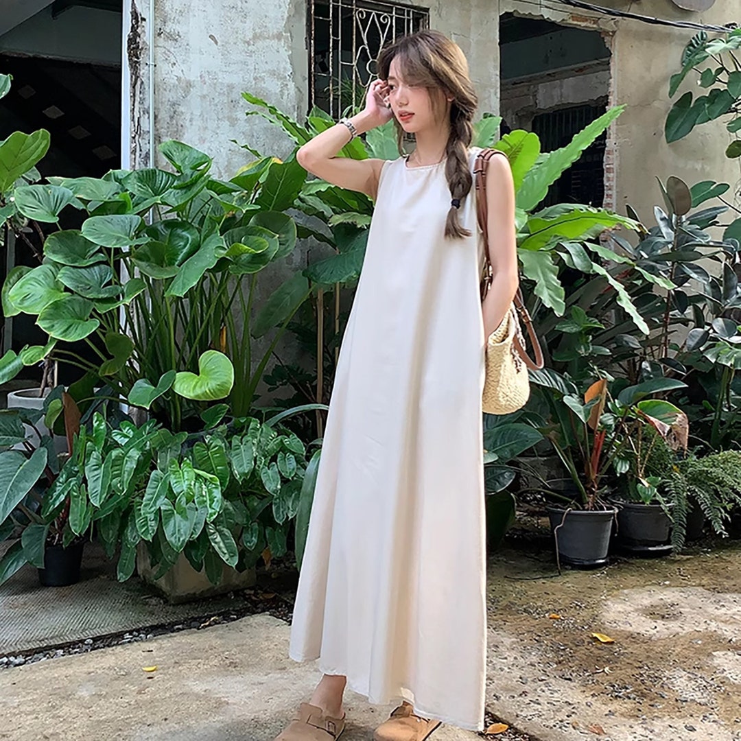 Linen Sleeveless Dresses With Pockets Loose Casual Scoop Neck Linen