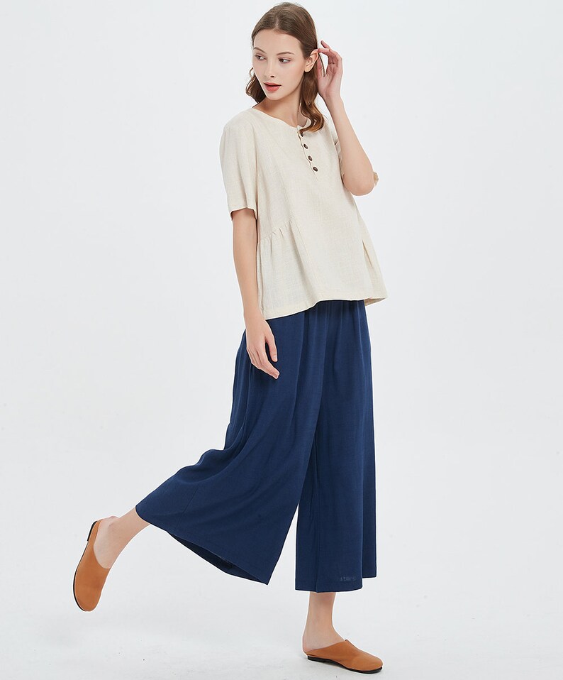 Women trousers wide leg loose soft casual loose Large Size Trousers customized Plus Size pants linen trousers casual loose pants A117 image 2