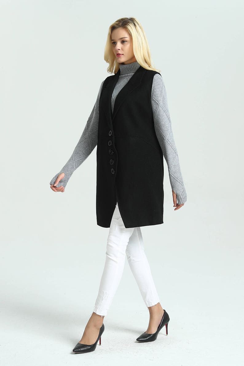 Women's Wool Jacket Coat short sleeveless buttoned coat wool vest loose casual winter lapel wool coat plus size coat M16 image 5