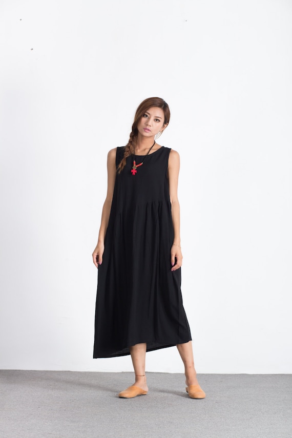 Women linen dress Sleeveless Scoop neck maxi dress Loose | Etsy