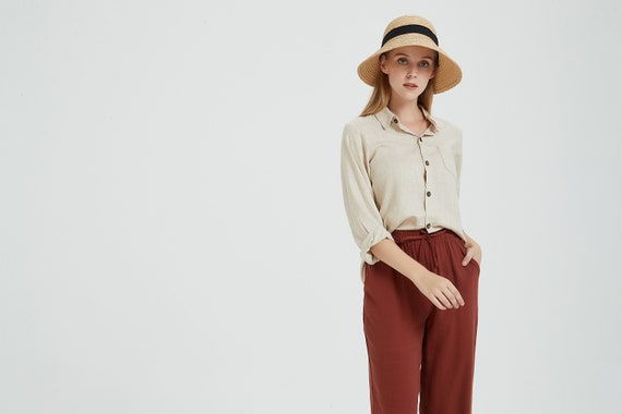Women's Linen Shirt Long Sleeves Linen Tops Loose Cotton Linen Shirt Summer Linen  Tops Plus Size Oversized Linen Blouse Linen Tunic Tops R50 -  Canada