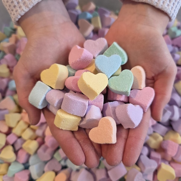 Mini Heart Bath Bombs | Heart-Shaped Non-Candy Gifts for Kids & Toddlers | Rainbow Fruity Scents for DIY Valentines Classroom Exchanges