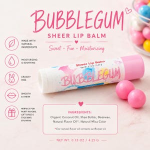 Bubblegum Lip Balm | Natural Flavored Lip Balm | Moisturizing Lip Care | Birthday Party Favor | Handmade Gift image 5