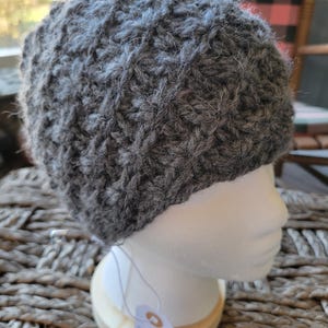 Handmade Adult Knit Hat All Handmade 100% Merino Wool Gray Grey Patterned