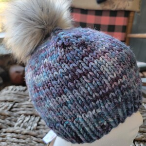 Handmade Adult Knit Hat Faux Fur Pompom All Handmade 100% Merino Wool Multicolors Available
