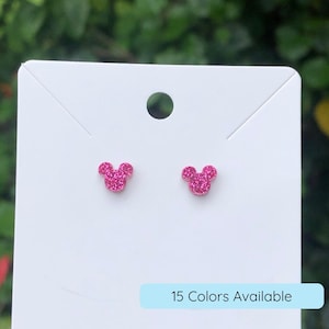 Miniature Mouse Stud Earrings: Sparkle Resin, Stainless Steel (6mm)