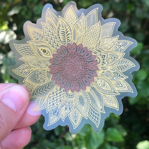 Sunflower Mandala Transparent Sticker | Water Bottle Sticker | Laptop Sticker | Cell Phone Sticker