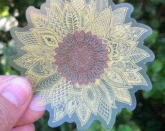 Sunflower Mandala Transparent Sticker | Water Bottle Sticker | Laptop Sticker | Cell Phone Sticker