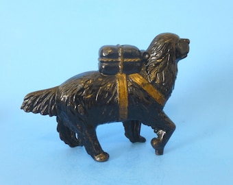 "Großer schwarzer Bernhardiner aus Gusseisen ""Large Black St. Bernard w/Pack"" Still Bank A. C. Williams 1901-Mitte 1930er Jahre"