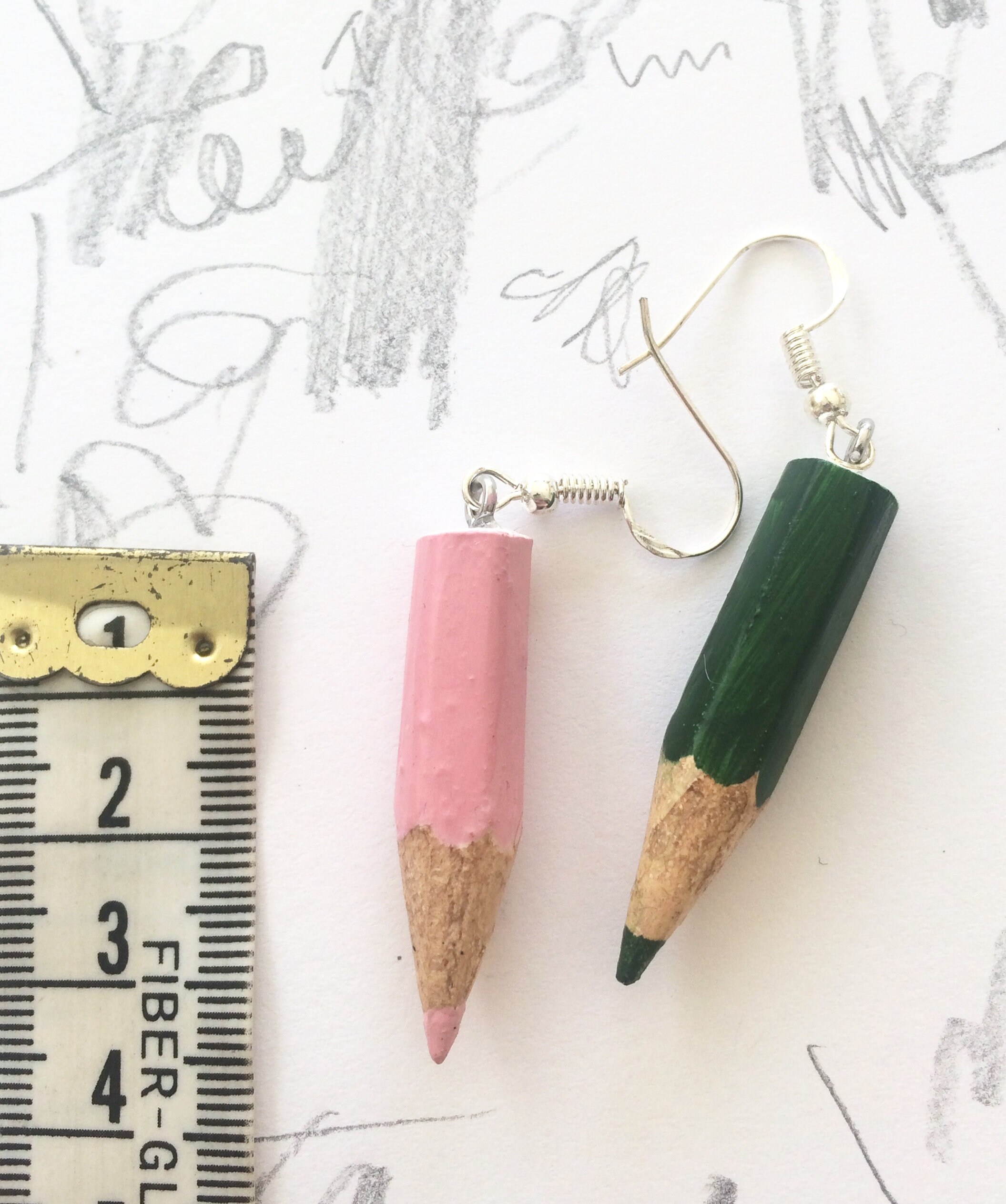 Pencil earrings pink & green Etsy