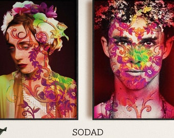 Poster Sodad Man or Woman - Bohemian Chic Spirit - Ultra Colorful - Colorful Tapestry Merged into Active Faces