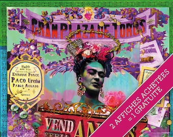 Poster 2019 vendanges poster, official Nîmes bullfighting cartel with Frida Kalho in Flamenca mode with a flower crown
