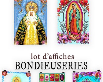 Lot de 3 Affiches bondieuseries - Madones - Vierges - Religieuses- Posters esprit roulotte