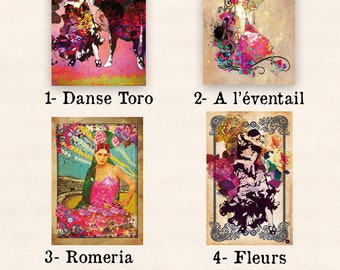 Flamenco Flowers Poster - Sevillian dancer in motion - Perfect gift for an aficionada in colorful flowery fashion - trailer decoration