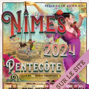 Affiche 2024 Féria de Pentecôte de Nîmes, cartel des corridas avec une sévillane nimoise image 1