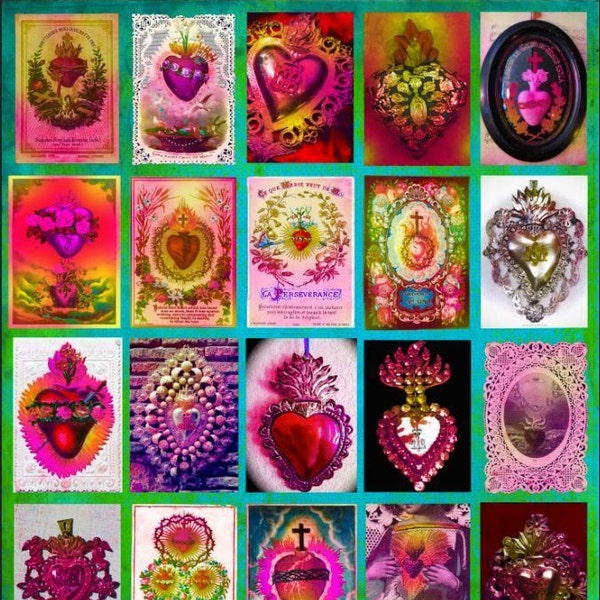 Affiche Ex-voto Coeurs collection de bijoux d'église - mosaïque de décors religieux hyper coloré parfaits pour des collages papier