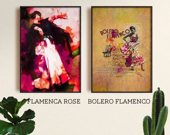 Affiche Bohème Flamenca dans les fleurs ou Danseuse gitane Bolero Flamenco - dans un univers onirique sévillan avec citation d'Israel Galván