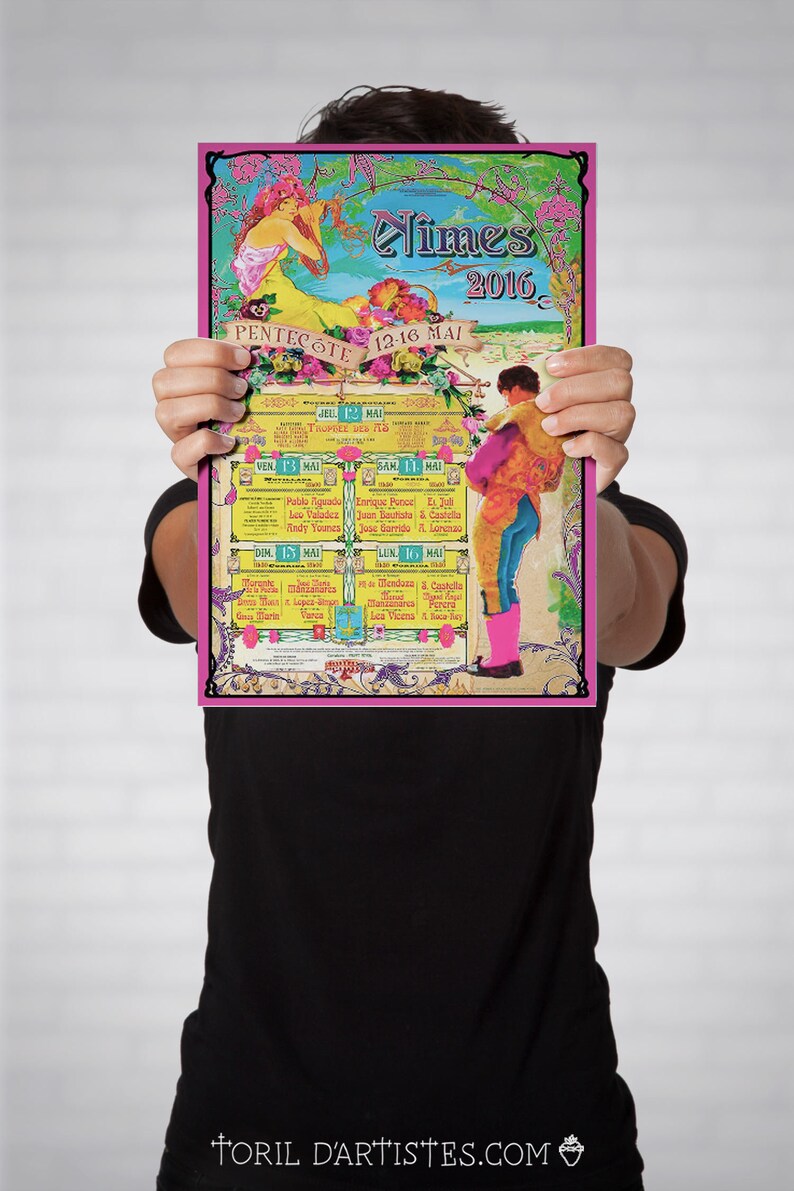 Affiche 2016 Pentecôte Féria de Nîmes avec le programme des | Etsy - Feria De Nimes Programme