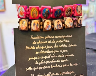 Lote de 5 pulseras Suerte - Pulsera religiosa gitana que trae suerte con íconos religiosos - una talla.