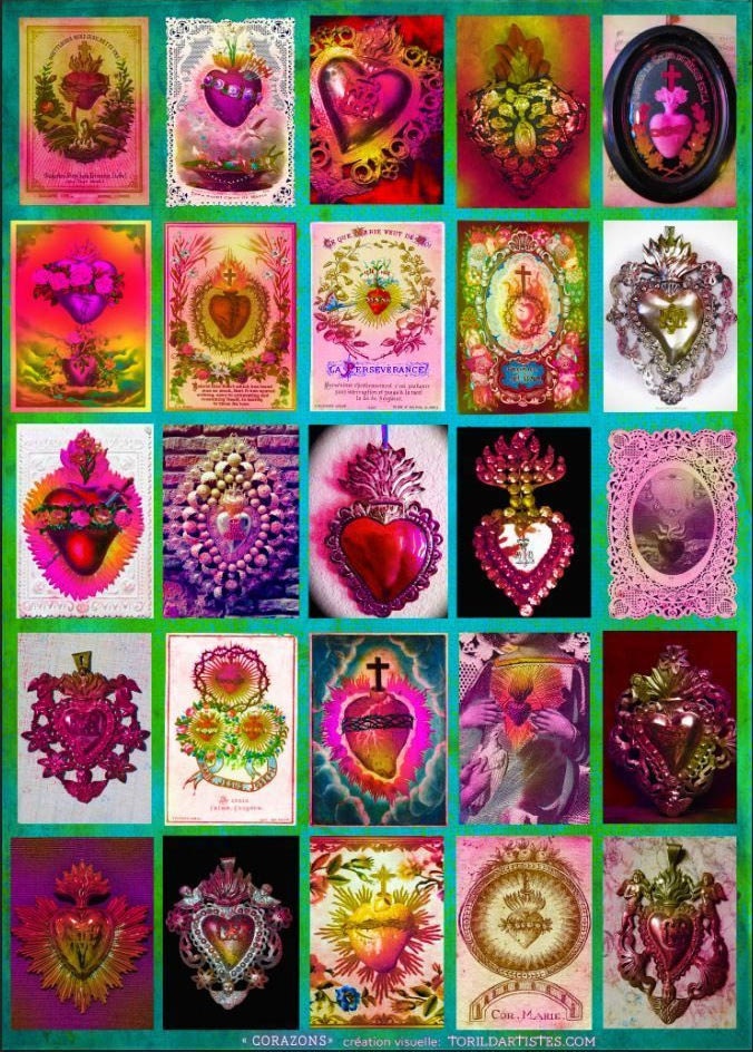 Affiche Ex-Voto Coeurs Collection de Bijoux d'église - Mosaïque Décors Religieux Hyper Coloré Parfai