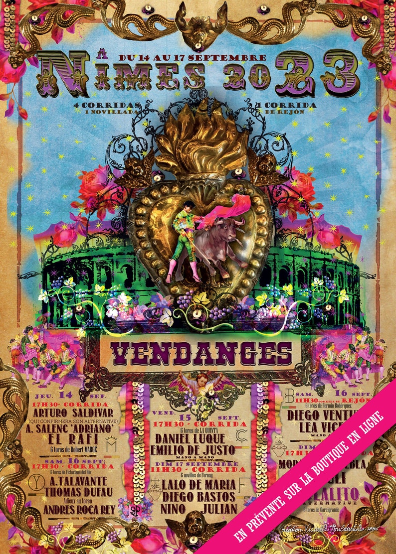 Affiche 2023 Pentecôte Féria de Nîmes, cartel des corridas de la féria nimoise avec sévillane image 1