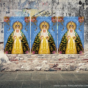 Lot de 3 Affiches bondieuseries Madones Vierges Religieuses Posters esprit roulotte image 8